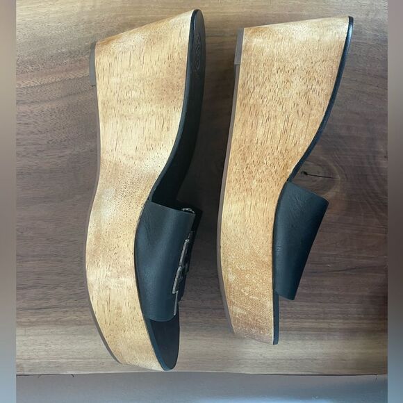 Tory Burch Ines Wedge Slides Calf Leather Metallic Perfect Black Sandals size 9 - Picture 10 of 10